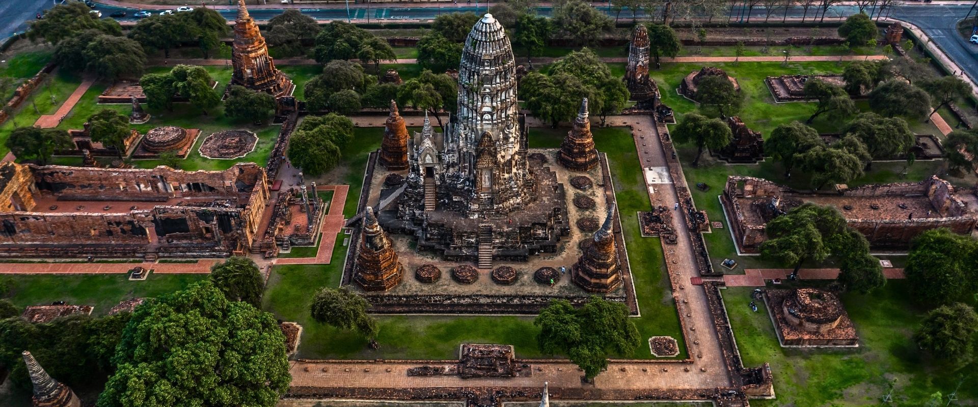 Panoramic view of Thailand’s cultural heritage for a scenic Thailand Tours banner by Legend Travel Group.