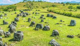 Panoramic view of Xieng Khouang’s Plain of Jars for a Xieng Khouang Tours banner by Legend Travel Group.