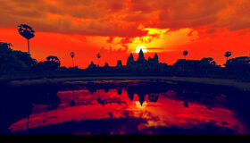 Angkor Wat under red Sunset, Siem Reap, Cambodia