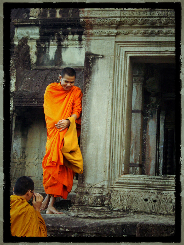 Buddhist Monks at Angkor Temples, Cambodia