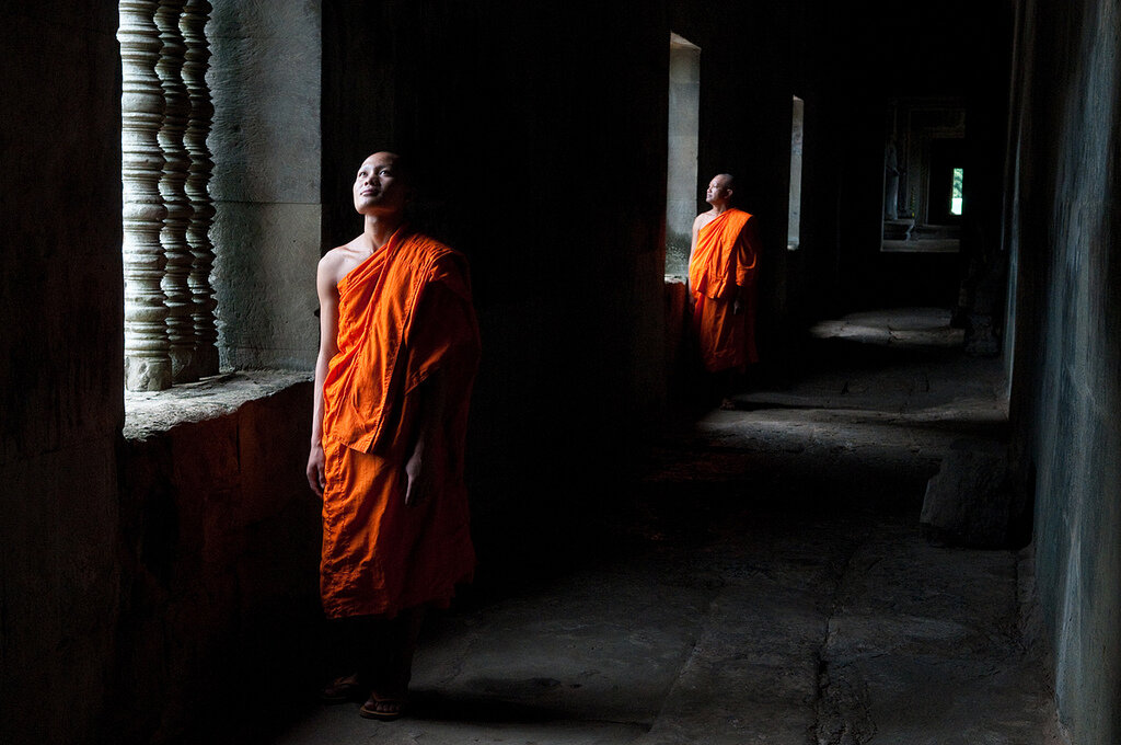 Buddhist Monks inside the Temples, Siem Reap, Cambodia