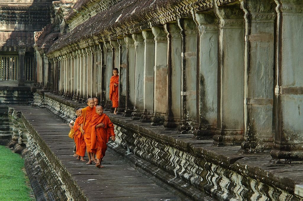 Buddhist Monks at Angkor Temples, Cambodia