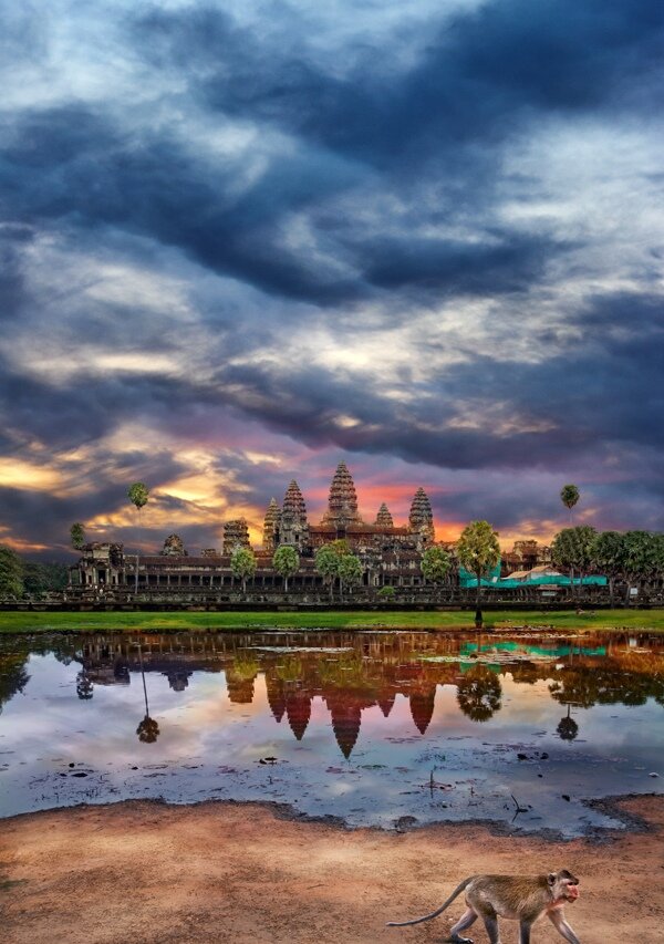 Sunset on Angkor Wat Temples, Siem Reap, Cambodia