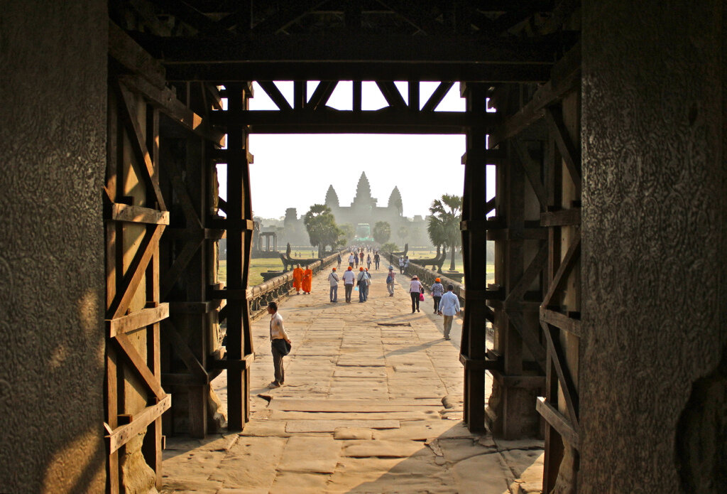 Angkor Wat Temple through the door, Siem Reap, Cambodia