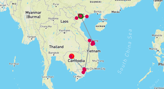 Map of Cultural Pathways: Vietnam and Cambodia Tour 14-Day