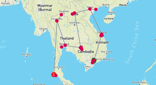 Map of Grand Indochina and Thailand Adventure 25-Day