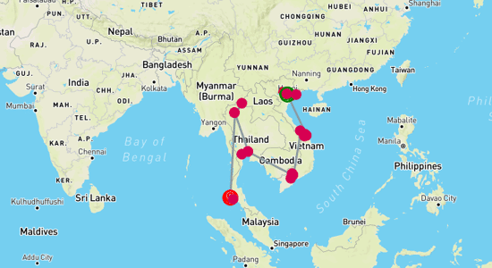 Map of Traversing Time and Culture in Vietnam and Thailand 20-Day