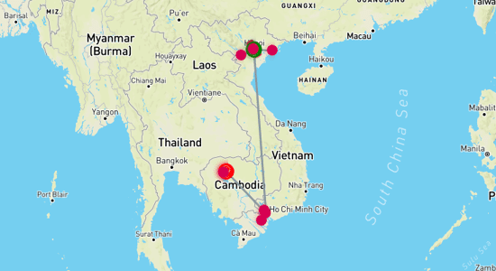 Map of Vietnam and Cambodia at a Glance - 11 Days