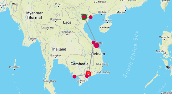 Map of Beaches and Culture: A Vietnam Adventure 17-Day