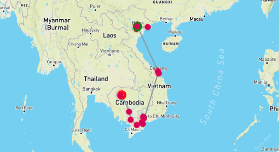 Map of Halong Bay to Angkor Wat: A Southeast Asian Journey 14-Day