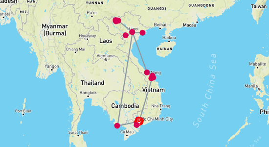 Map of Exclusive Wonders of Vietnam - 21 Days