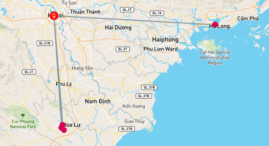 Map of The best Highlights of Hanoi, Ninh Binh, and Halong Bay 6-Day