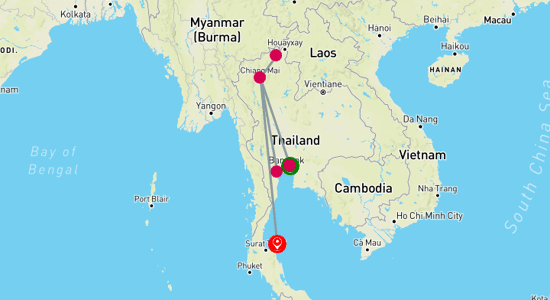 Map of Discovering Thailand: An Exotic Adventure from Bangkok to Koh Samui 11-Day