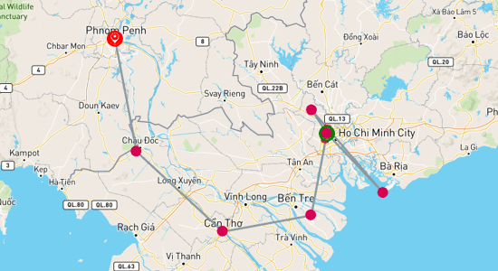 Map of From Saigon to Cambodia: Mekong Delta Discovery 6-Day