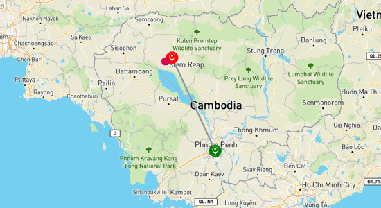 Map of Cambodia Highlights 5-Day Tour