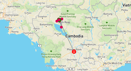 Map of Enchanting Cambodia: 6-Day Tour of its Pearls