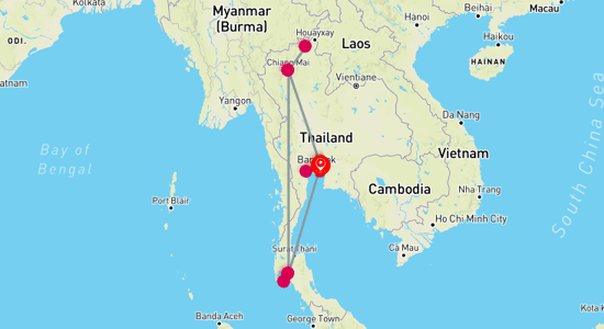Map of Endless Beauty of Thailand 10-Day