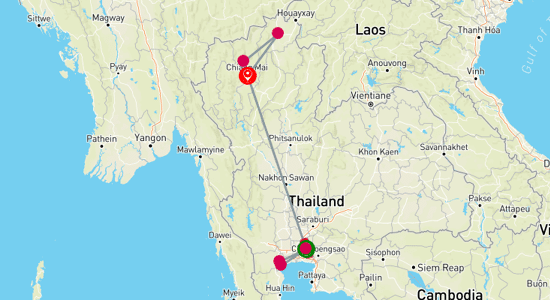 Map of Wonders of Thailand: Bangkok, Chiang Mai and Chiang Rai Tour 7-Day