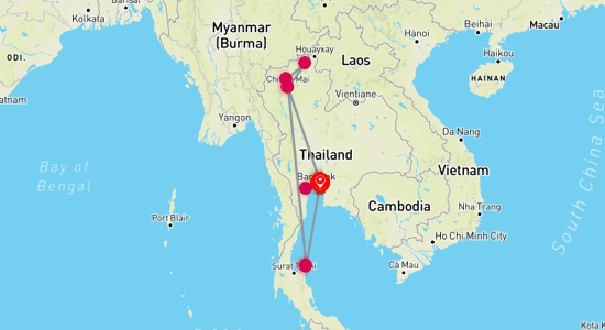 Map of The Best Highlights of Thailand: From Bangkok to Koh Samui 11-Day
