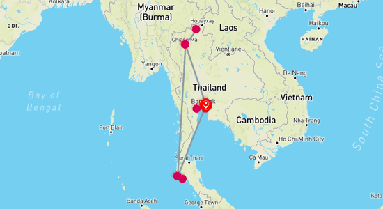 Map of Fantastic Circle of Thailand Tour - 10 Days