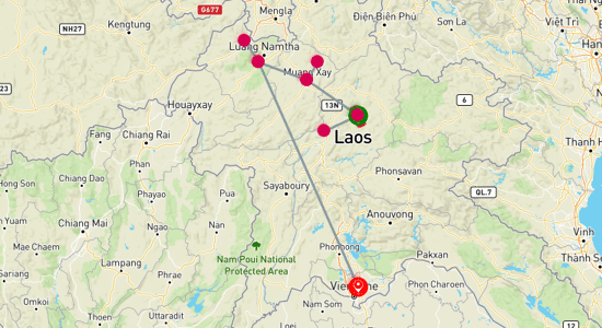 Map of Cultural and Natural Wonders of Laos 9-Day