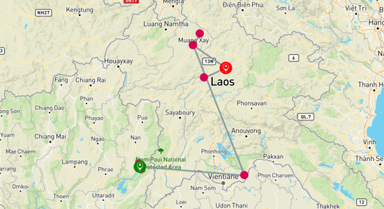 Map of From Thailand to Luang Prabang 7-Day