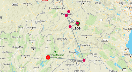 Map of Golden Triangle Adventure: Laos to Thailand 6-Day