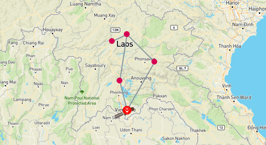 Map of Laos Explorer: Caves, Trains, and Culture 8-Day