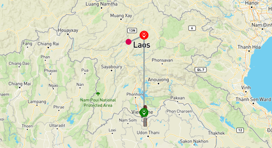Map of Laos Express: Vientiane and Luang Prabang Adventure 5-Day