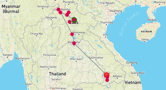 Map of Lush Landscapes of Laos 13-Day