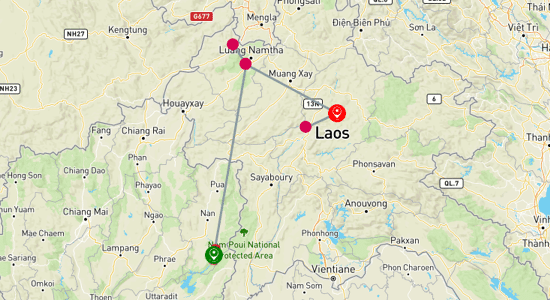 Map of Northern Laos Discovery Tour 5-Day