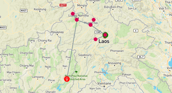 Map of Off the Beaten Path Laos Tour 7-Day