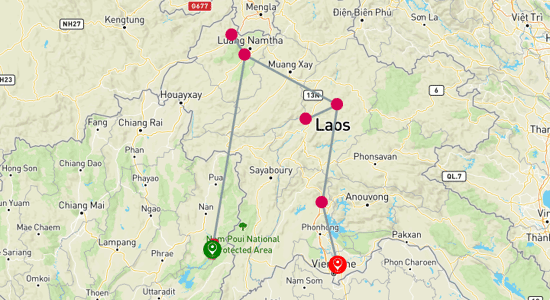 Map of The Laos Express: Chiang Rai to Vientiane 7-Day