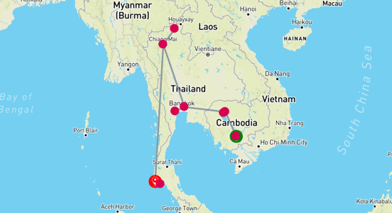 Map of Angkor Wonders and Thai Delights Tour 14-Day