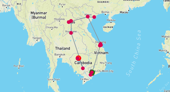 Map of Classic Indochina - 17 Days